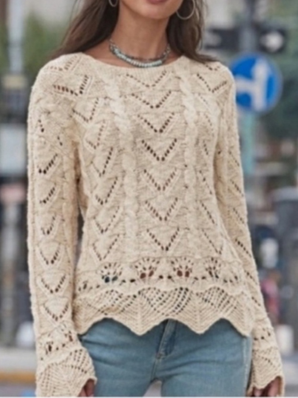 Sundance  Crochet Sweater Bell Sleeves Boho Size Small